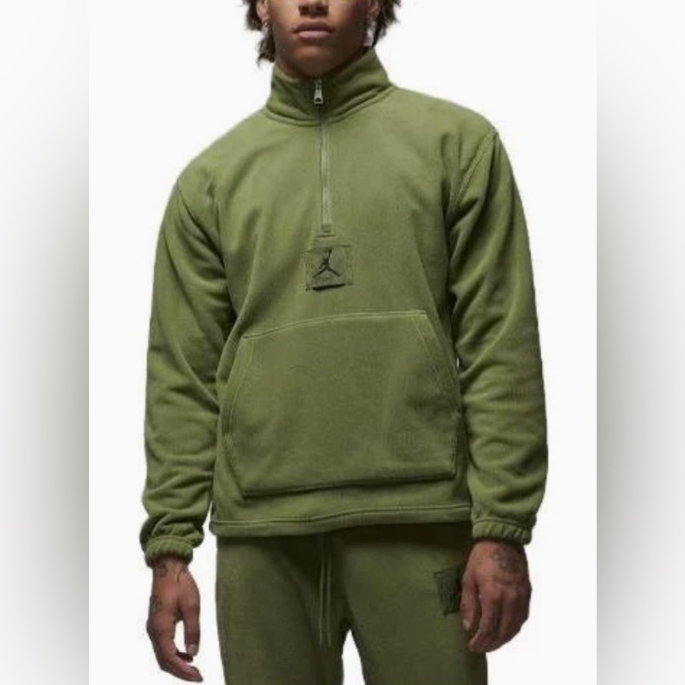 NEW Jordan Mens Medium Winterized Fleece Half-Zip - Light Olive (FD7863-340)